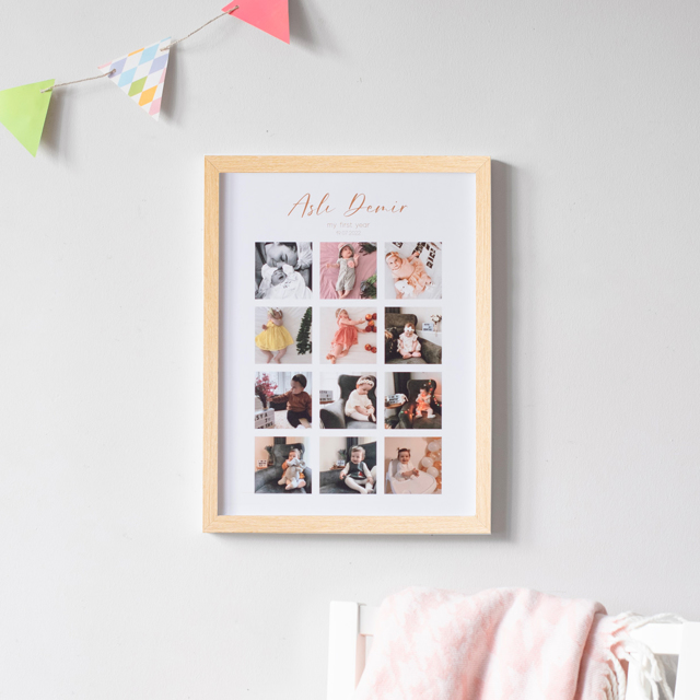 Bebeğin 1 Yılı 12 Fotoğraflı 30x40 Yapışan Çerçeve
