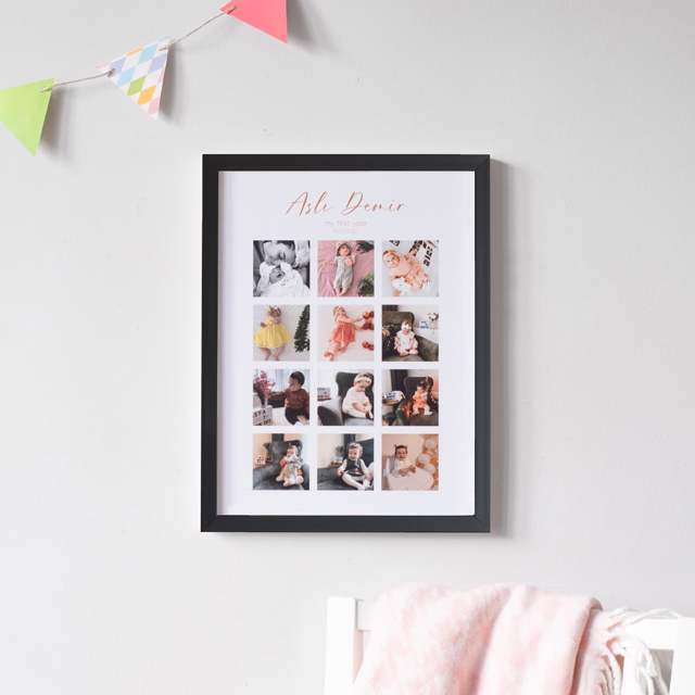 Bebeğin 1 Yılı 12 Fotoğraflı 30x40 Yapışan Çerçeve