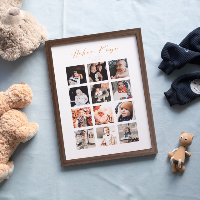 Bebeğin 1 Yılı 12 Fotoğraflı 30x40 Yapışan Çerçeve