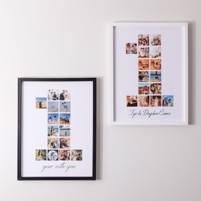 Birlikte 1 Yıl 15 Fotoğraflı 30x40 Yapışan Çerçeve